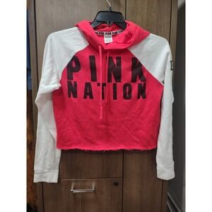 PINK Nation Victoria's Secret Cropped Hoodie Raw Hem‎ Raglan Sleeve S